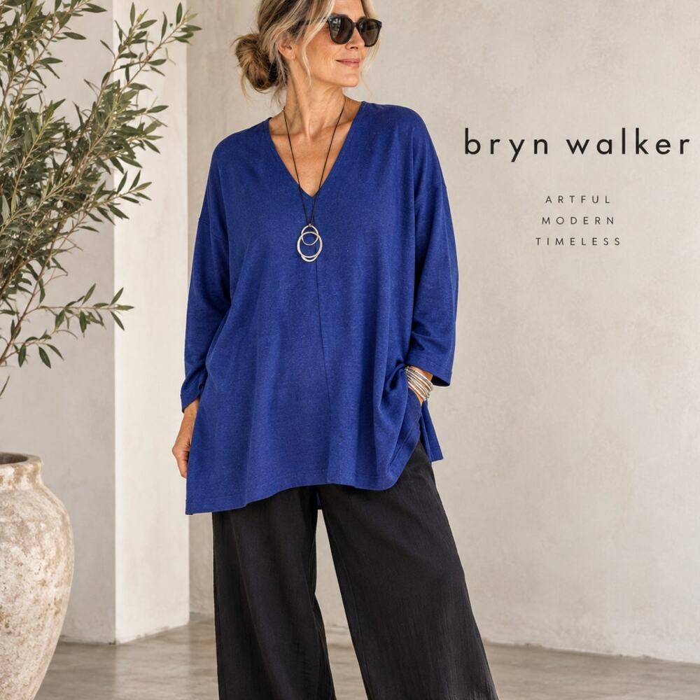 Bryn Walker Oversized Tunic XS Cobalt Blue Lagenlook Draped Minimalist Top